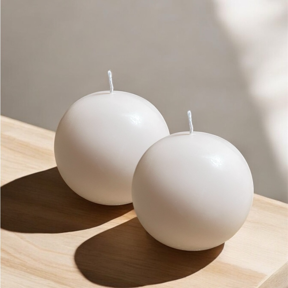 Premium 100% Natural Wax - Set of Two White Sphere Candle's - Scented - Gift